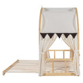 Twin Size Extended Bed With Arched Roof And Trundle, Natural Twin Natural Plywood