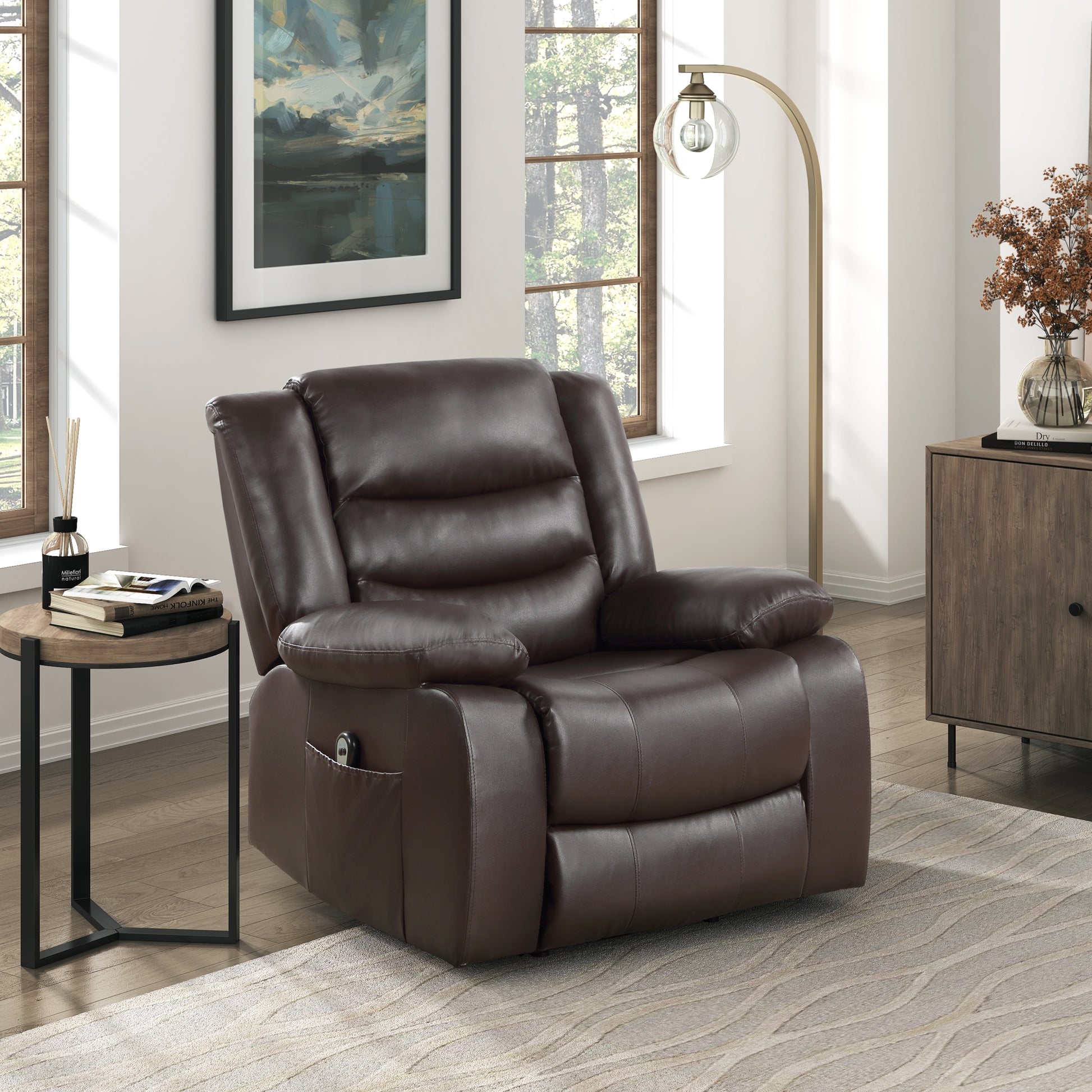 Modern Living Room Furniture 1Pc Power Lift Chair Faux Leather Upholstery Dark Brown Power Recliner Chair Dark Brown Faux Leather Primary Living Space Faux Leather