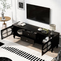 68.9'' Modern Tv Stand For Tvs Up To 75 Inches, Entertainment Center Media Console With Fluted Glass Doors, Five Solid Wood Legs For Living Room Black 70 79 Inches Mdf