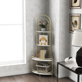 Gold 4 Tier Corner Bookshelf, Modern Style, Plant Stand With Metal Frame Gold White Metal Metal,Particle Board