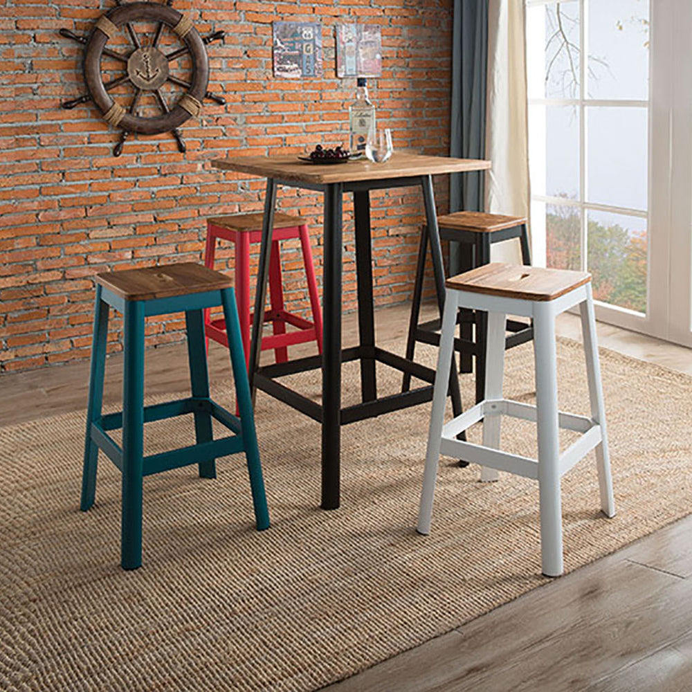 Retro Natural And Black Square Bar Table Natural Black Primary Living Space Modern Pine Rectangular Wood Metal