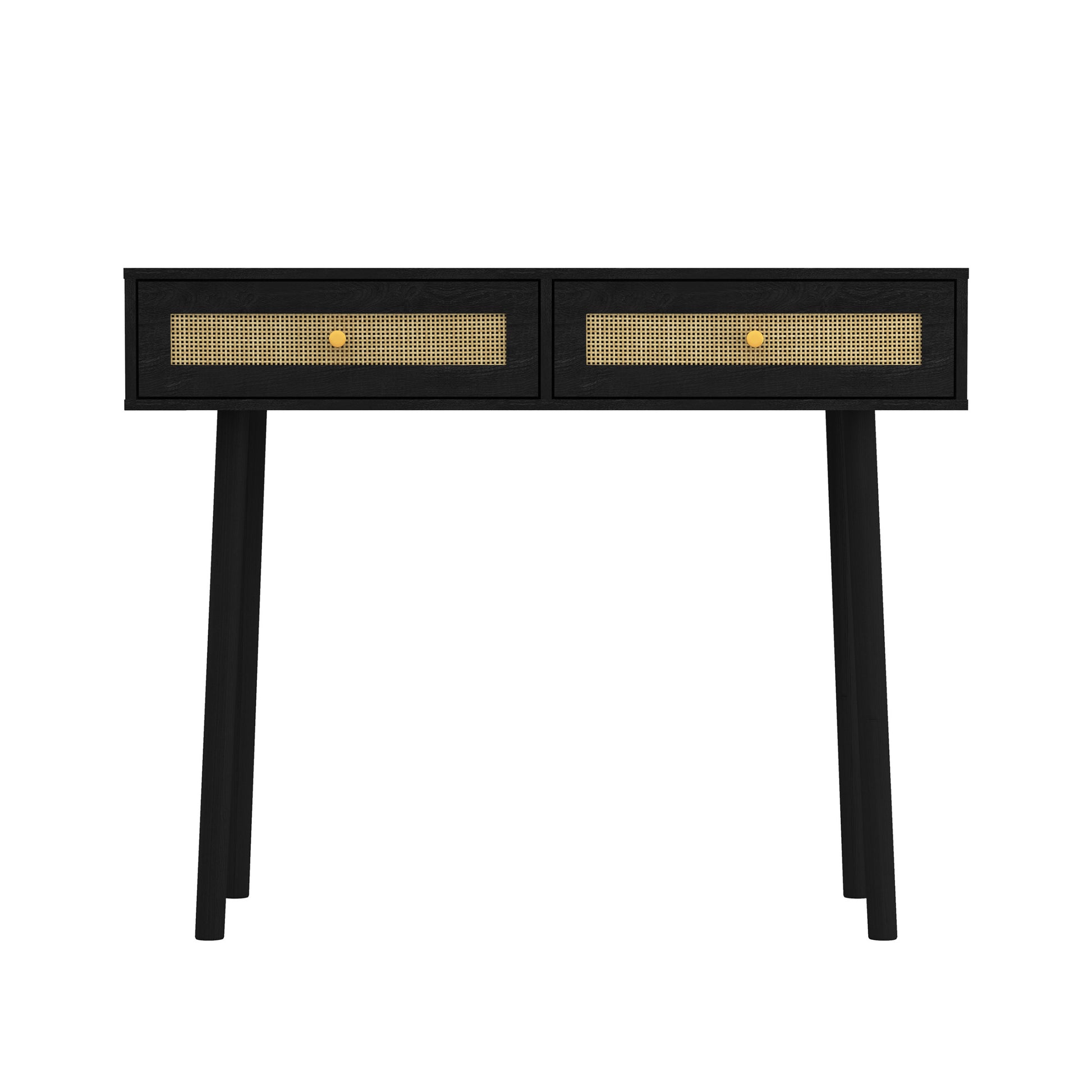 Bohemian Table, 2 Natural Rattan Drawers In Black Mdf