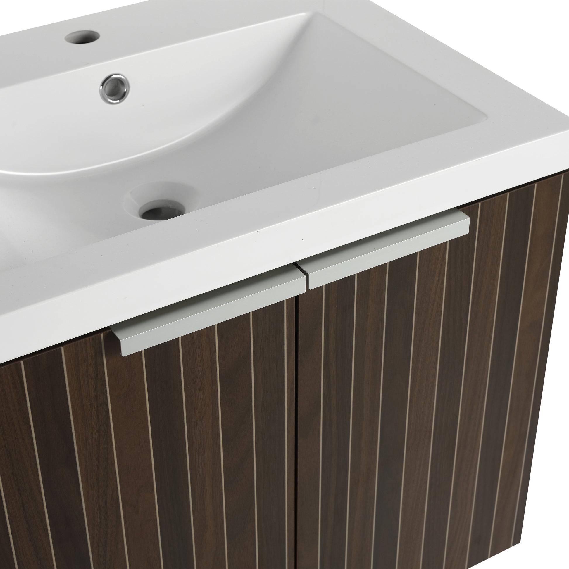 24 Inch Bathroom Cabinet With Resin Sink,Soft Close Doors,Float Mounting Design, For Small Bathroom Silver Brown Stripe Bathroom Modern Plywood Plywood