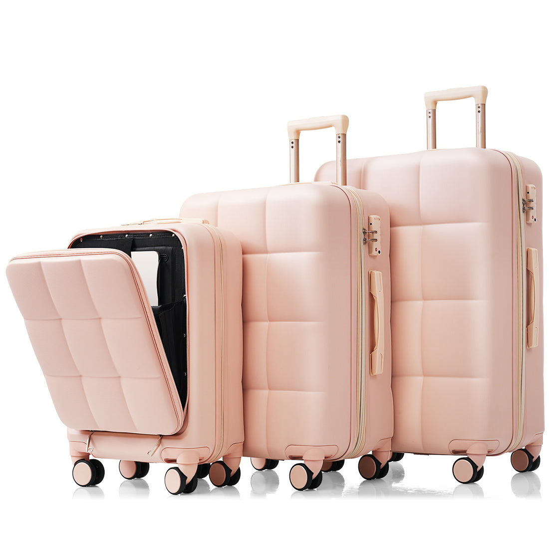 Luggage Sets 3 Piece, 20 Inch With Usb Port And Front Opening Design, Abs Hard Shell Luggage With Spinner Wheels, Cup Holder, Pink Pink Abs