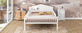 Full Size Wood Platform Bed With House Shaped Headboard, Led And Built In Storage, White Box Spring Not Required Full White Wood Bedroom Bed Frame Wood