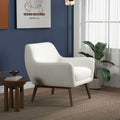 Panom White Boucle Lounge Chair Brown,White Brown Wood Mid Century Modern Foam Boucle,Solid Wood