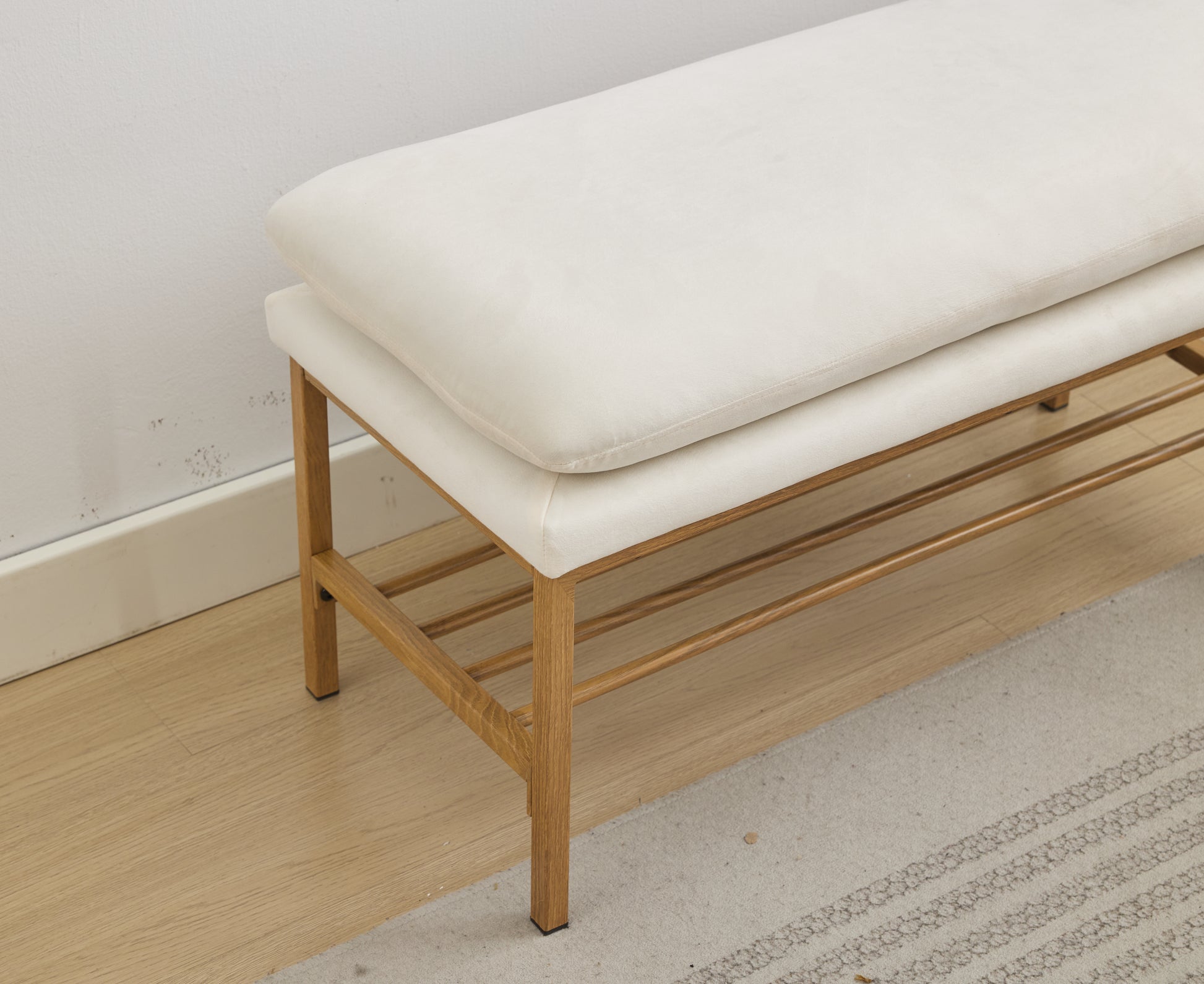 End Of Bed Bench With Shelf, Linen Upholstered Storage Shoe Bench, Modern Bedroom Bench With Metal Legs For Living Room, Entryway, Dining Room, 300 Lb, Linen Color Beige Beige Polyester Blend