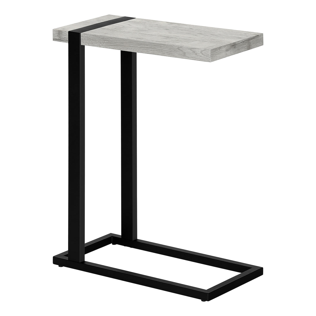 Accent Table, C Shaped, End, Side, Snack, Living Room, Bedroom, Grey Laminate, Black Metal, Contemporary, Modern Grey Mdf