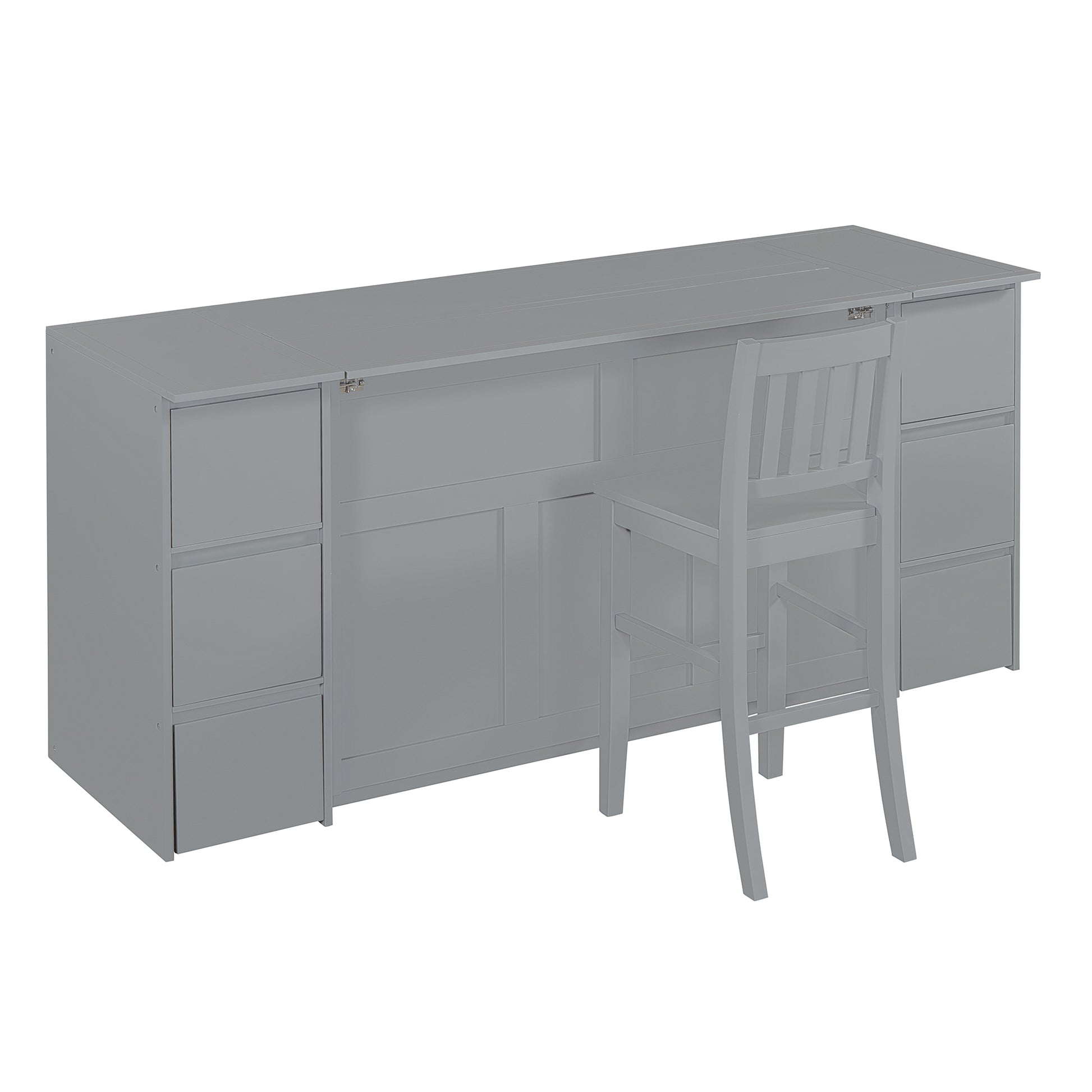Full Size Murphy Bed With Drawers, Cabinets And Usb Ports,Gray Full Gray Mdf Lvl
