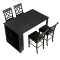 Updated Counter Height 5 Piece Solid Wood Dining Table Set, 59*35.4Inch Table With Curved Wine Rack And 4 Upholstered Chairs, Grey Wood Dining Room Solid Wood Rubberwood Rectangular Dining Table With Chair Wood Wood Grey Solid Back Seats 4 Farmhouse 4