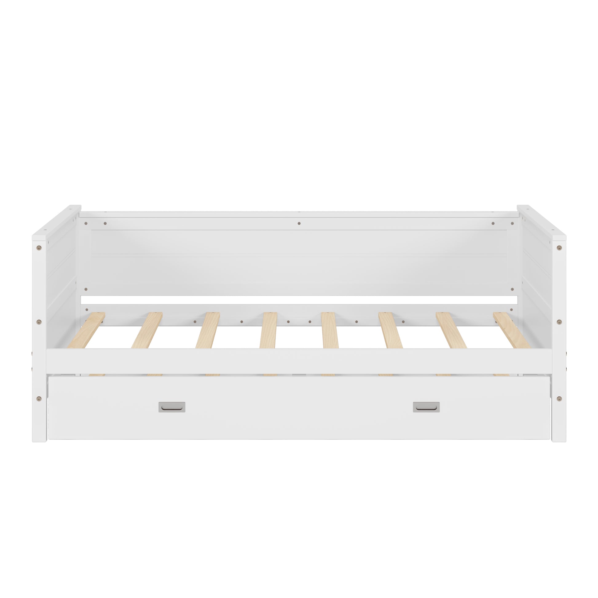 Twin Size Solid Wood Daybed With Trundle For Kids Teens Dorm Bedroom Multipurpose Guest Room Or Home, White Box Spring Not Required Twin White Wood Bedroom Pine Wood