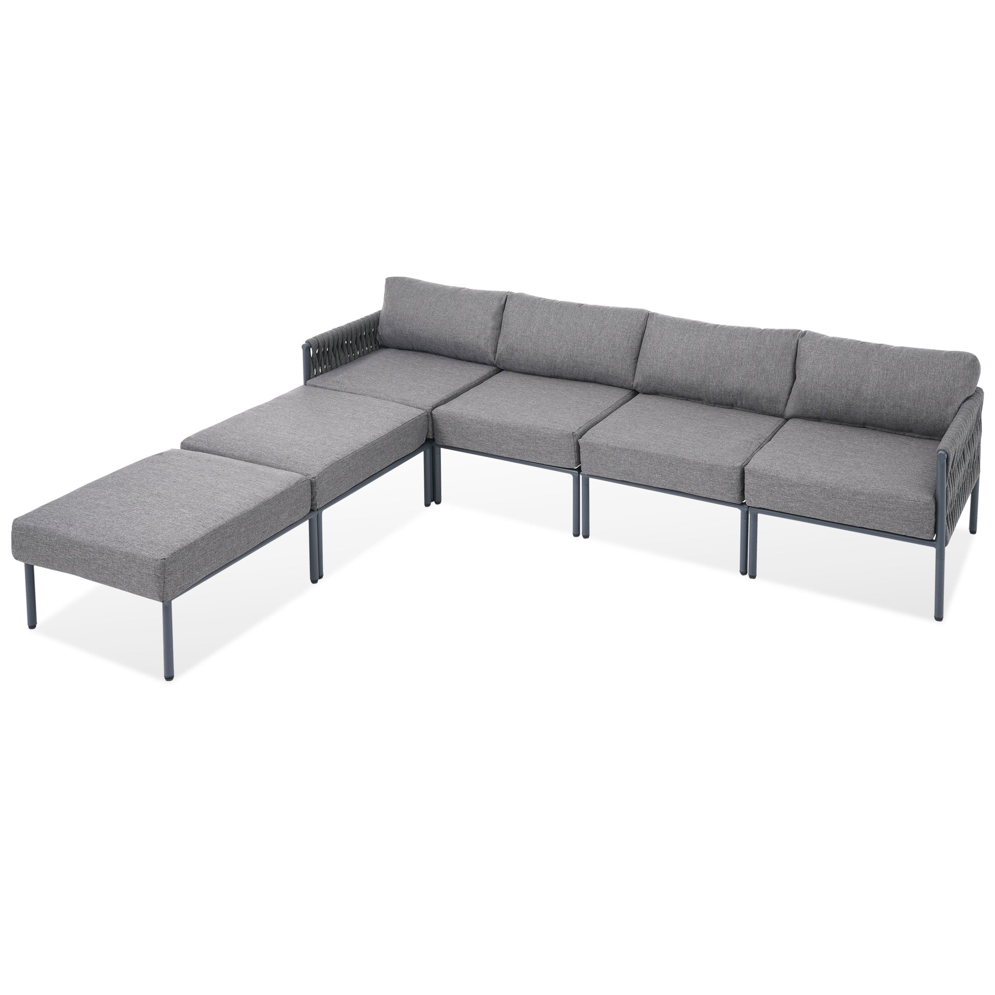 6 Pieces Aluminum Patio Furniture Set, Modern Metal Outdoor Conversation Set Sectional Sofa With Removable Olefin Extra Thick Cushions 5.9" Cushion, Grey Yes Complete Patio Set Gray Seats 6 Weather Resistant Frame Garden & Outdoor