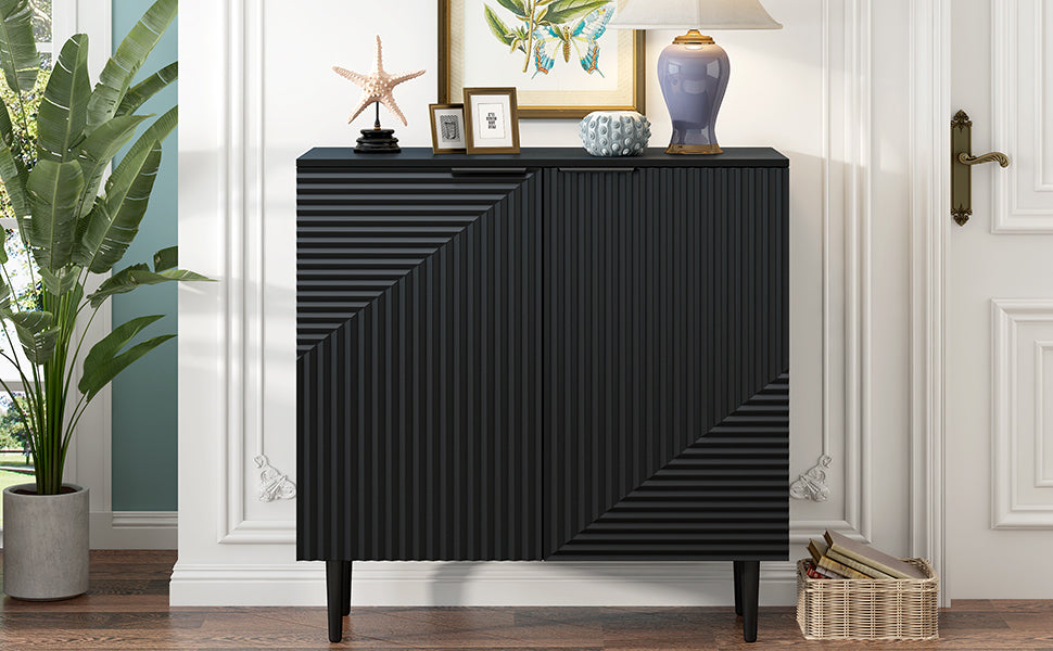 Mirod Modern Minimalist Side Cabinet With Adjustable Shelves ,Stylish Geometric Door Design,Ample Storage Space For Any Home Decor Black Mdf