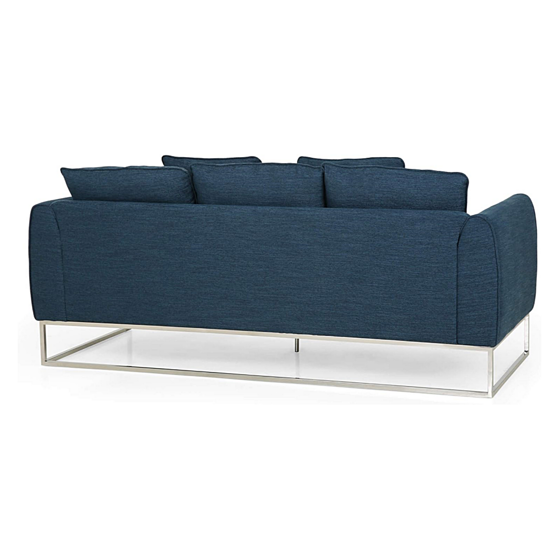 Modern And Chic 82.75" Navy Blue Fabric 2 Seater Sofa With Silver Legs And Soft Upholstery, Extra Deep Seats, For Small Space, Living Room, Office Apartment Navy Blue, Fabric Navy Blue Wood Primary Living Space Medium Soft Cushion Back Light Duty Art