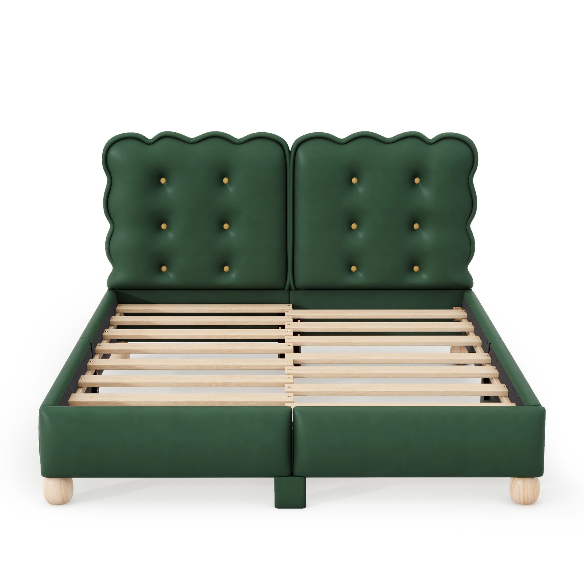 Queen Size Upholstered Platform Bed With Support Legs,Green Green Upholstered