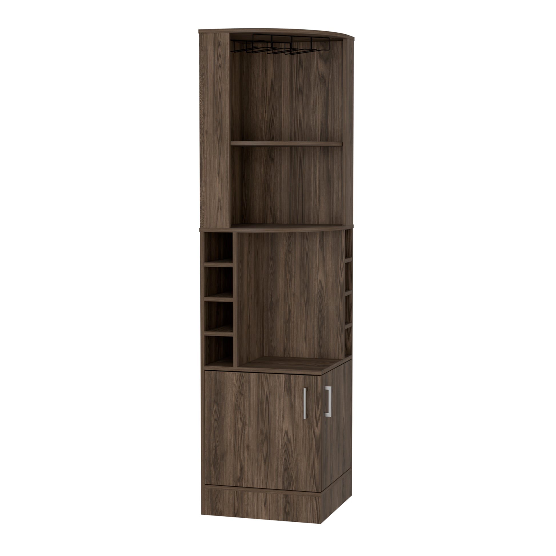 Corner Bar Cabinet, Two External Shelves, Dark Walnut Brown Solid Wood Mdf Engineered Wood