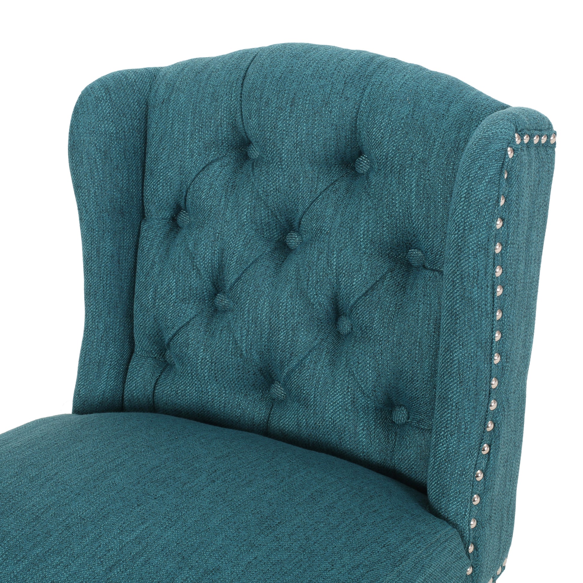 Vienna Contemporary Fabric Tufted Wingback 31 Inch Counter Stools, Set Of 2, Teal And Dark Brown Teal Fabric