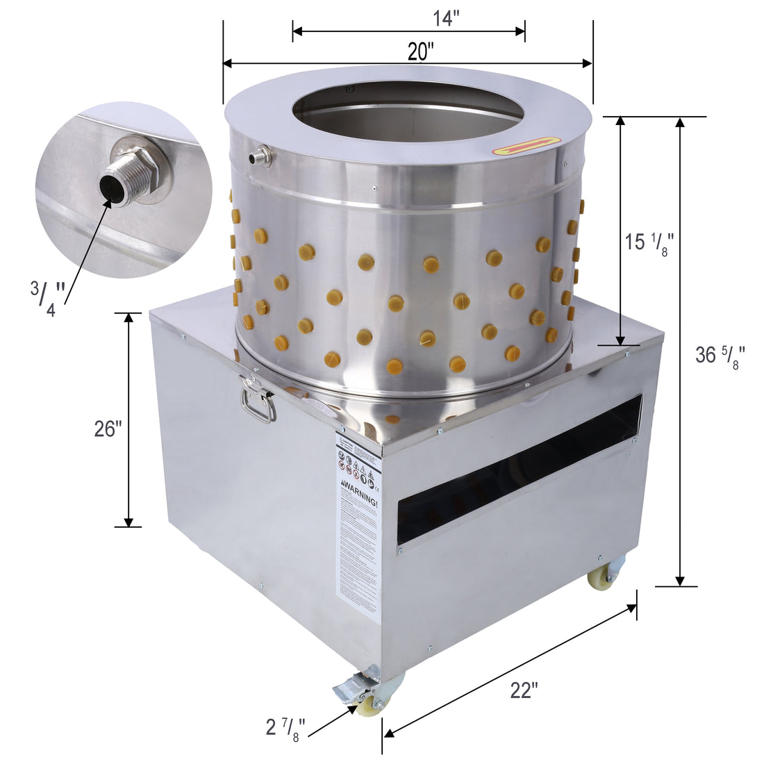 Chicken Plucker, 20Inch Barrel Diameter De Feather Remover Poultry Machine,Heavy Duty Feather Plucking Machine Silver Stainless Steel