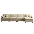 Corduroy Sofa Modern Upholstered 4 Seater With With 1 Footstool Corduroy Fabric Sofa,Office Living Room Apartment Comfort Sofa, Easy To Assemble With 2 Arm Pillows And 4 Throw Pillows Tan Corduroy 4 Seat