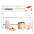 Twin Size High Loft Bed With Inclined Ladder, Guardrails,White Twin White American Design Pine