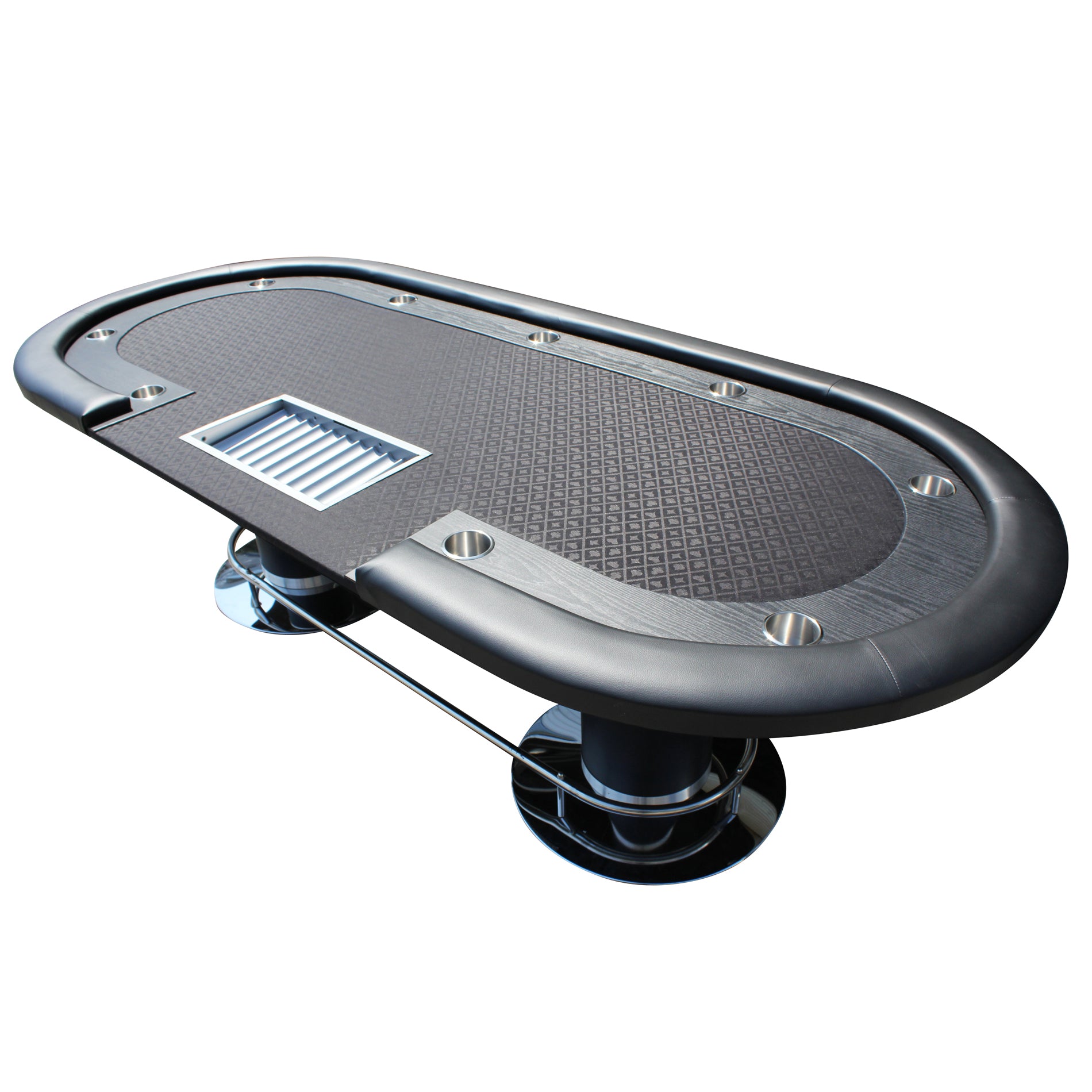 96" Poker Table For Casino Game Texas Holdem Oval Black Waterproof Felt With Racetrack Black Primary Living Space Modern Wood