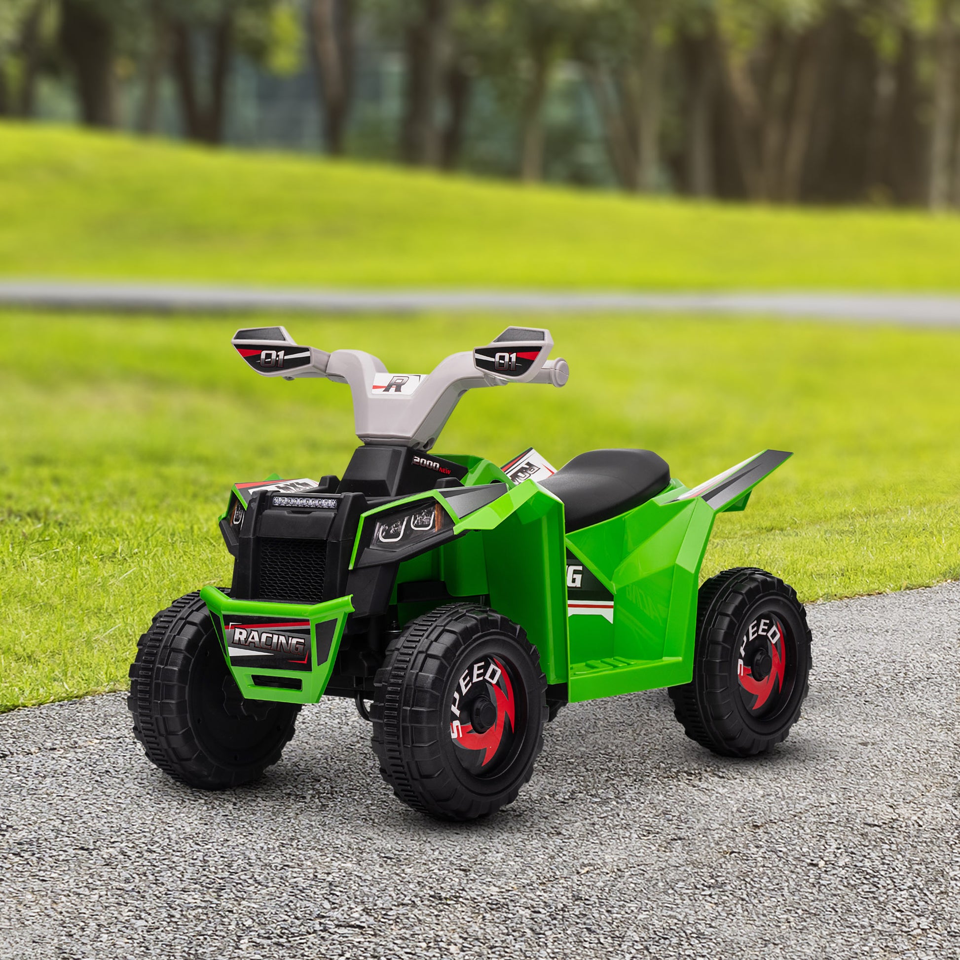 Aosom Kids Atv Quad Car, 6V Four Wheeler For Kids With Forward Backward Function, Wear Resistant Wheels For Toddlers Ages 18 36 Months, Green Green Plastic