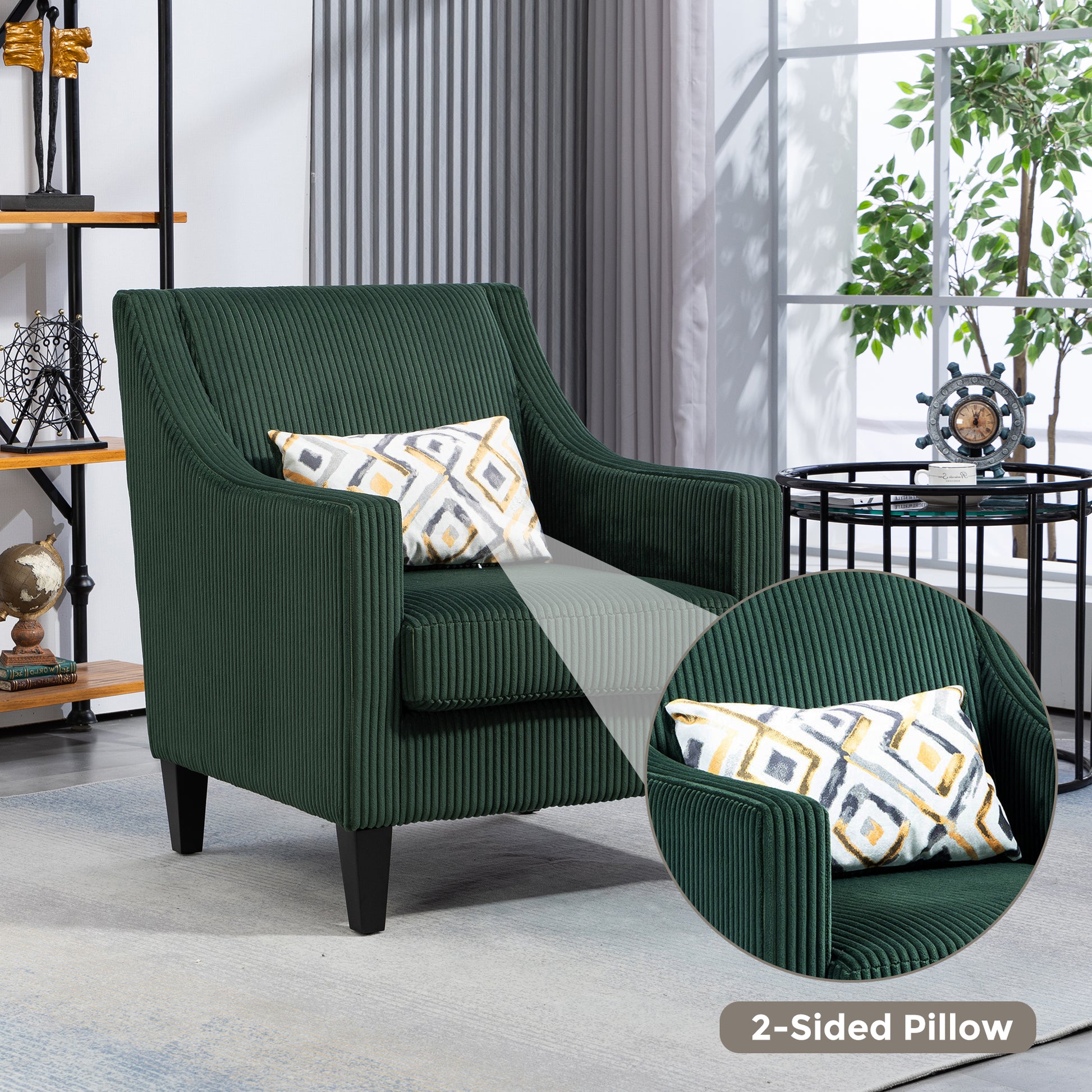 Coolmore Modern Accent Chair,Upholstered Armchair With Scooped Arms For Bedroom,Apartment,Studio,Office,Waiting Room Emerald Corduroy Emerald Primary Living Space Foam Corduroy