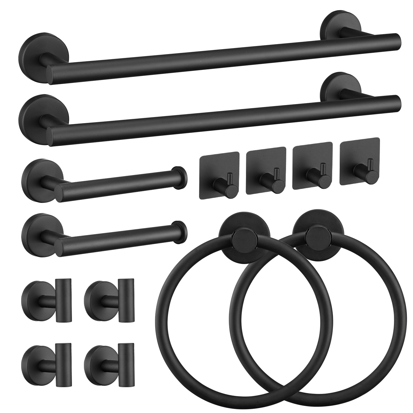 14 Pieces Bathroom Hardware Accessories Set Towel Bar Set Wall Mounted Matte Black Stainless Steel