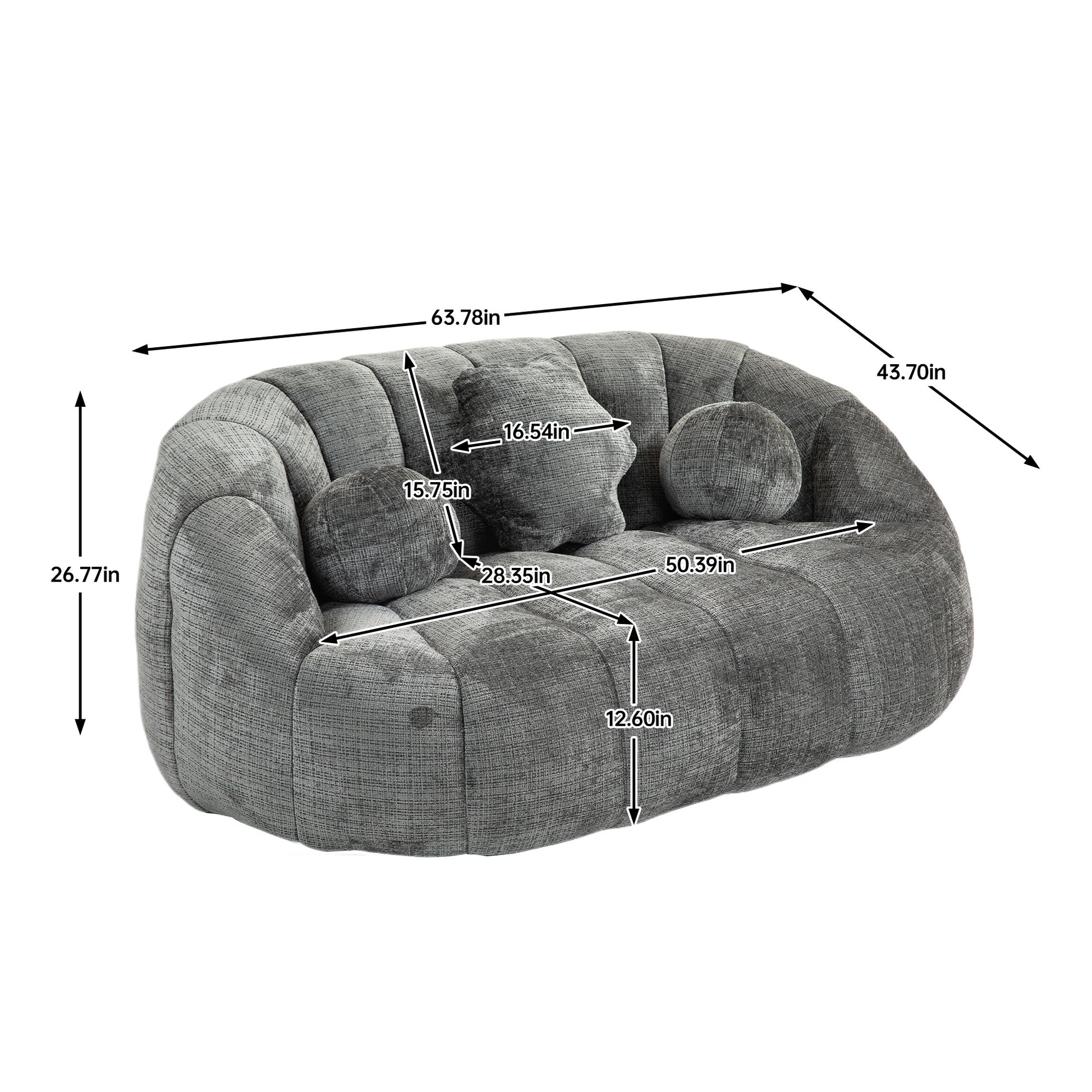 Coolmore Bean Bag Sofa Lazy Sofa Durable Comfort Lounger High Back Bean Bag Chair Couch For Adults And Kids, Indoor & Outdoor, Accent Floor Soft Lounge Chair Gray Chenille Gray Primary Living Space