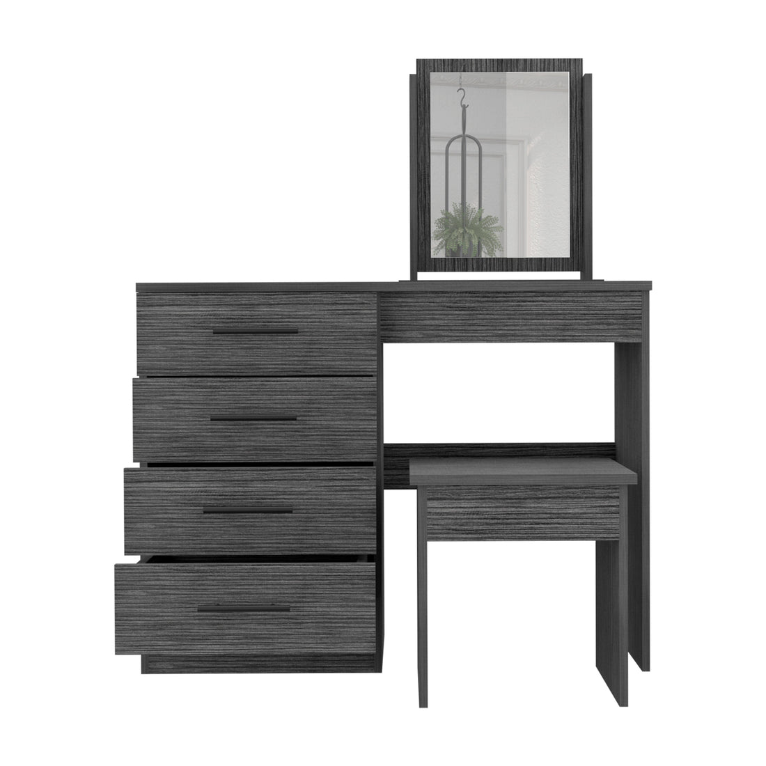 Makeup Dressing Table, Mirror, Four Drawers, Stool, Smokey Oak Smoke Grey Solid Wood Mdf Engineered Wood