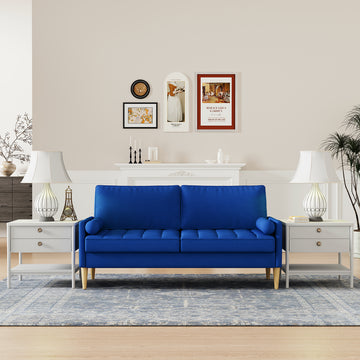 Roma 67.7'' 3 Seater Sofa Couch For Living Room, Modern Sofa,Small Couches For Small Spaces,Upholstered 3 Seater Couch For Bedroom, Apartment, Home Office, Tool Free Assembly,Blue Blue Velvet Wood