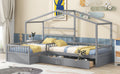 Twin Size House Platform Bed With Three Storage Drawers,Gray Box Spring Not Required Twin Gray Wood Bedroom Pine