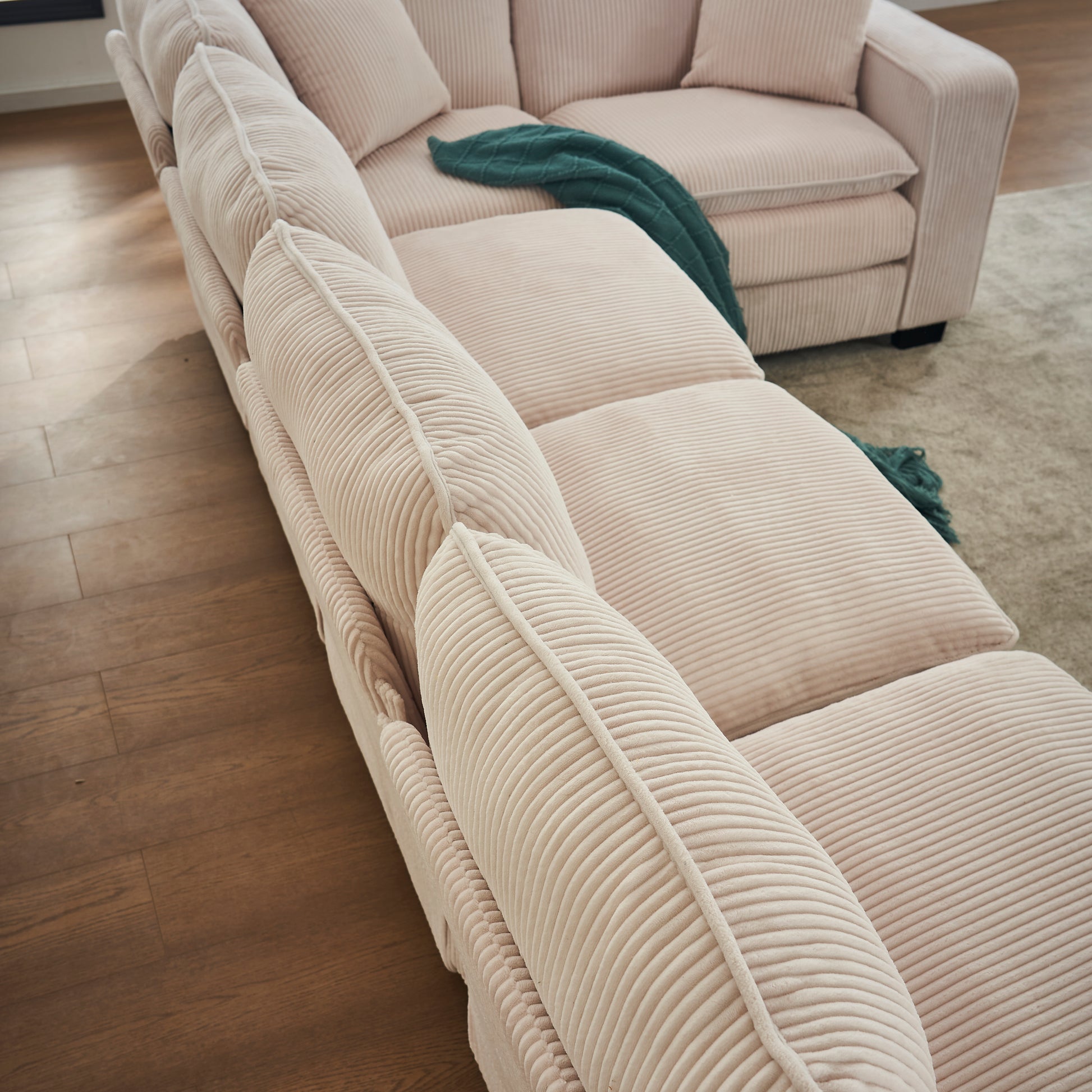 Modern U Shaped 6 Seat Sectional Sofa Couch With One Ottoman And Three Toss Pillows ,Modular Sofa For Living Room,Corduroy Sofa White Corduroy 7 Seat