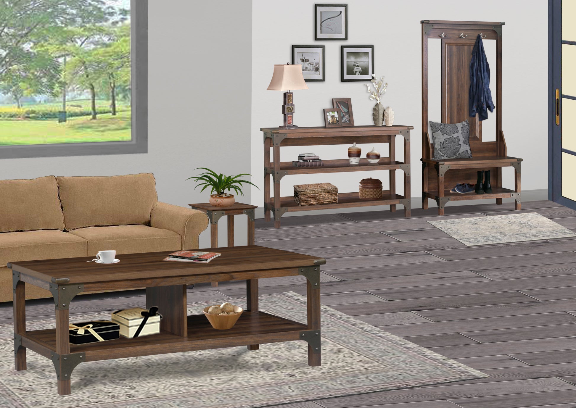 End Table "Versatile Walnut End Table Modern Industrial Nightstand, Living Room Accent Side Table With Sturdy Metal Frame" Walnut Solid Wood