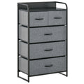 Homcom 5 Drawer Dresser, Fabric Chest Of Drawers, 4 Tier Storage Organizer For Bedroom Entryway, Tower Unit With Steel Frame Wooden Top, Gray Gray Linen