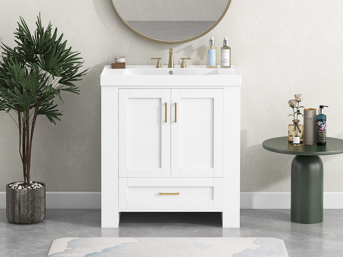 30'' Bathroom Vanity With Seperate Basin Sink, Modern Bathroom Storage Cabinet With Double Sided Storage Shelf, Freestanding Bathroom Vanity Cabinet With Single Sink 1 White Adjustable Hinges Bathroom Freestanding Solid Wood Mdf Resin Painted