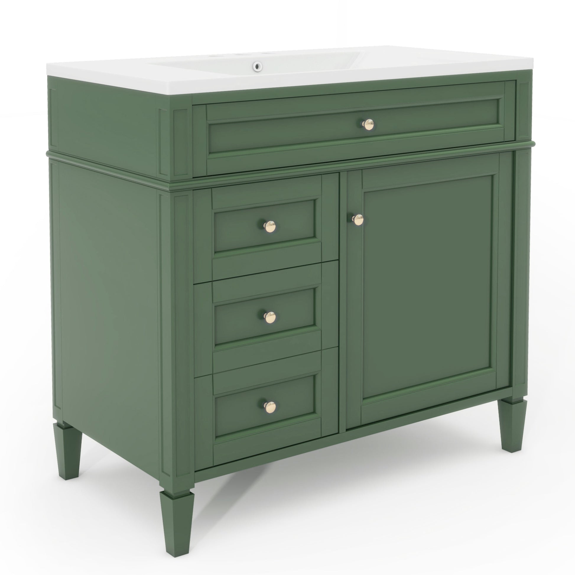 36'' Bathroom Vanity With Medicine Cabinet, Royal Blue Mirror Cabinet, Modern Bathroom Storage Cabinet With 2 Soft Closing Doors And 4 Drawers, Single Sink Bathroom Vanity 3 Green 1 5 Bathroom Freestanding Modern Solid Wood Mdf Resin Painted