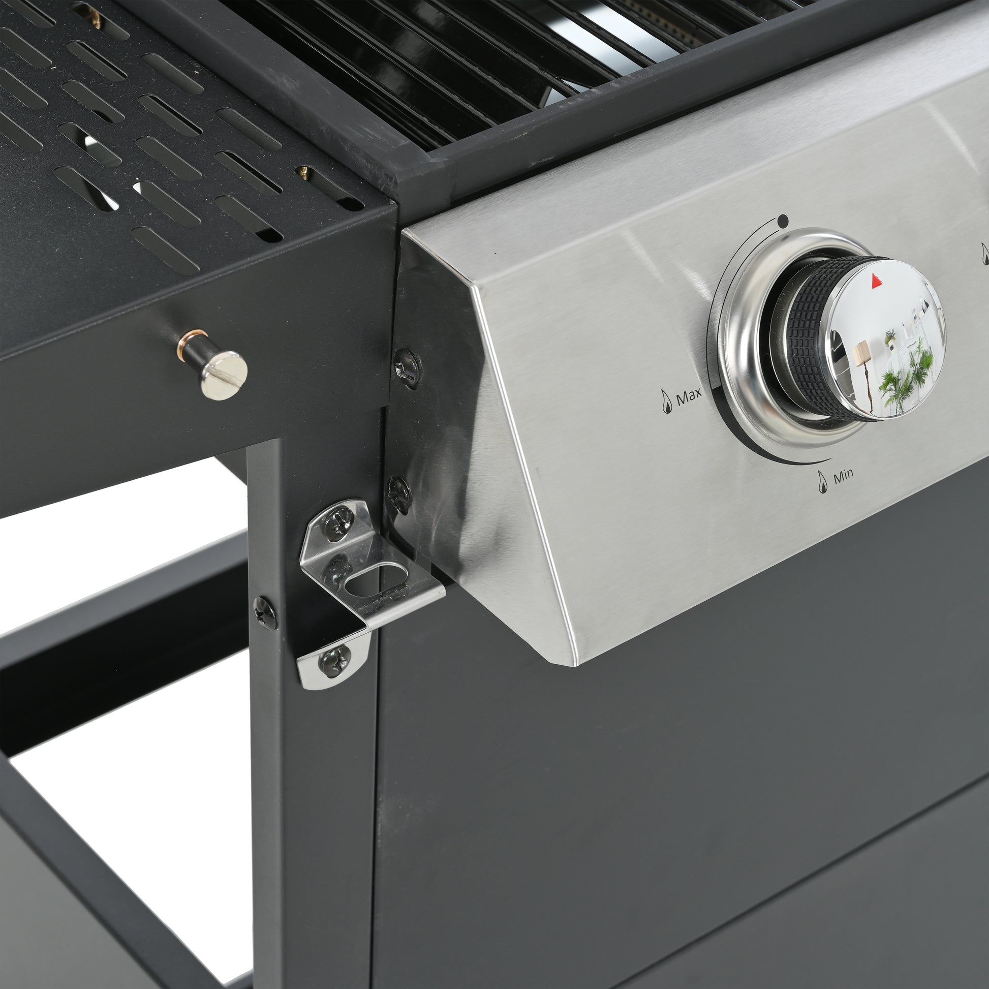 Propane Gas Grill 4 Burner Barbecue Grill, Stainless Steel 34,000 Btu Patio Garden Barbecue Grill With Two Shelves, Lid, Wheels And Bottle Opener Black Iron