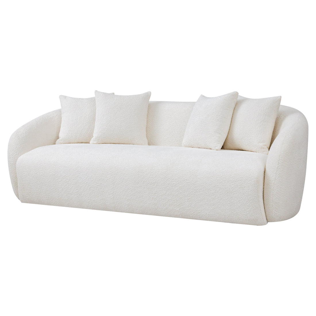 Linden Ivory Boucle Sofa Ivory,White Brown Wood Primary Living Space Boucle,Solid Wood 3 Seat