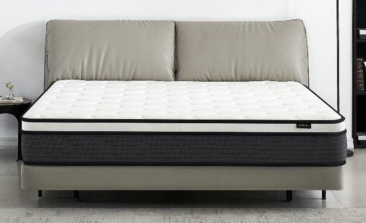 Hybrid 10 Inch Queen Mattress In A Box, Pillow Top Bed Cushion Withand Hypoallergenic Design, Medium Firm For Lumbar Support White Gray Foam Spring Queen