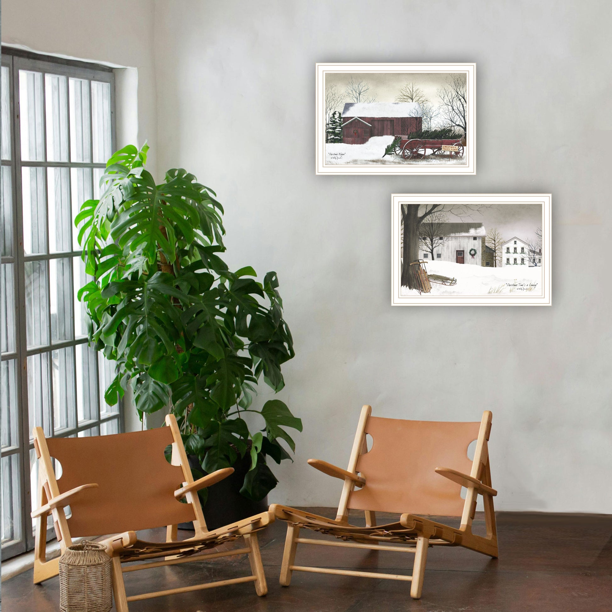 2 Piece Vignette Christmas Time With Family White Framed Wall Art For Living Room, Bedroom Wall Art Print For Home Decor By Billy Jacobs Multi Wood Paper