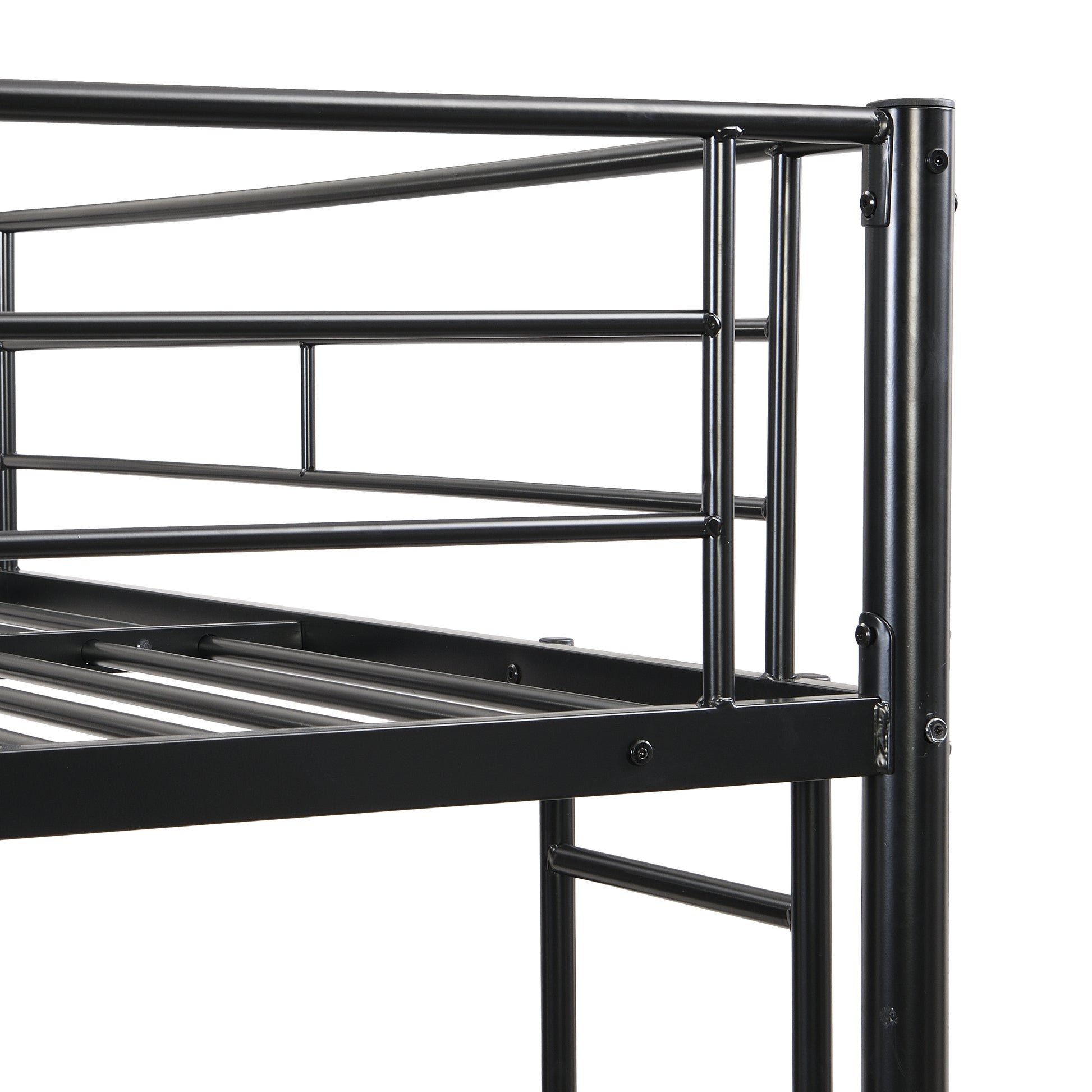 Full Over Full With Trundle Metal Bunk Bedno Box Spring Needed, Easy Assemble Black Metal