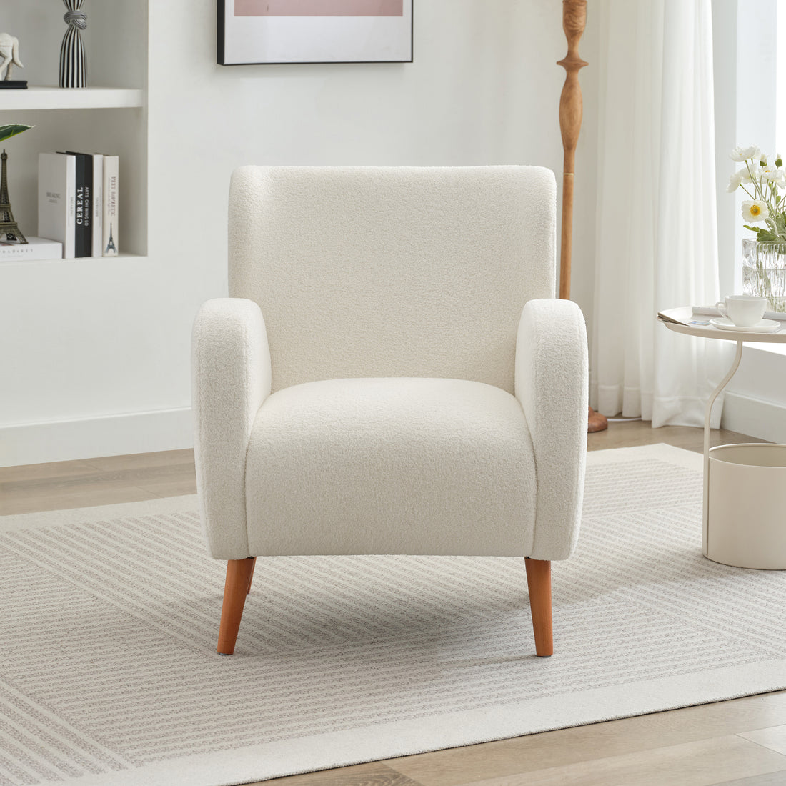 Mirod Modern Wing Back Lounge Chair Stylish Design, Soft Fabric, Solid Wood Legs, Easy Assembly, Durable Frame Beige Boucle