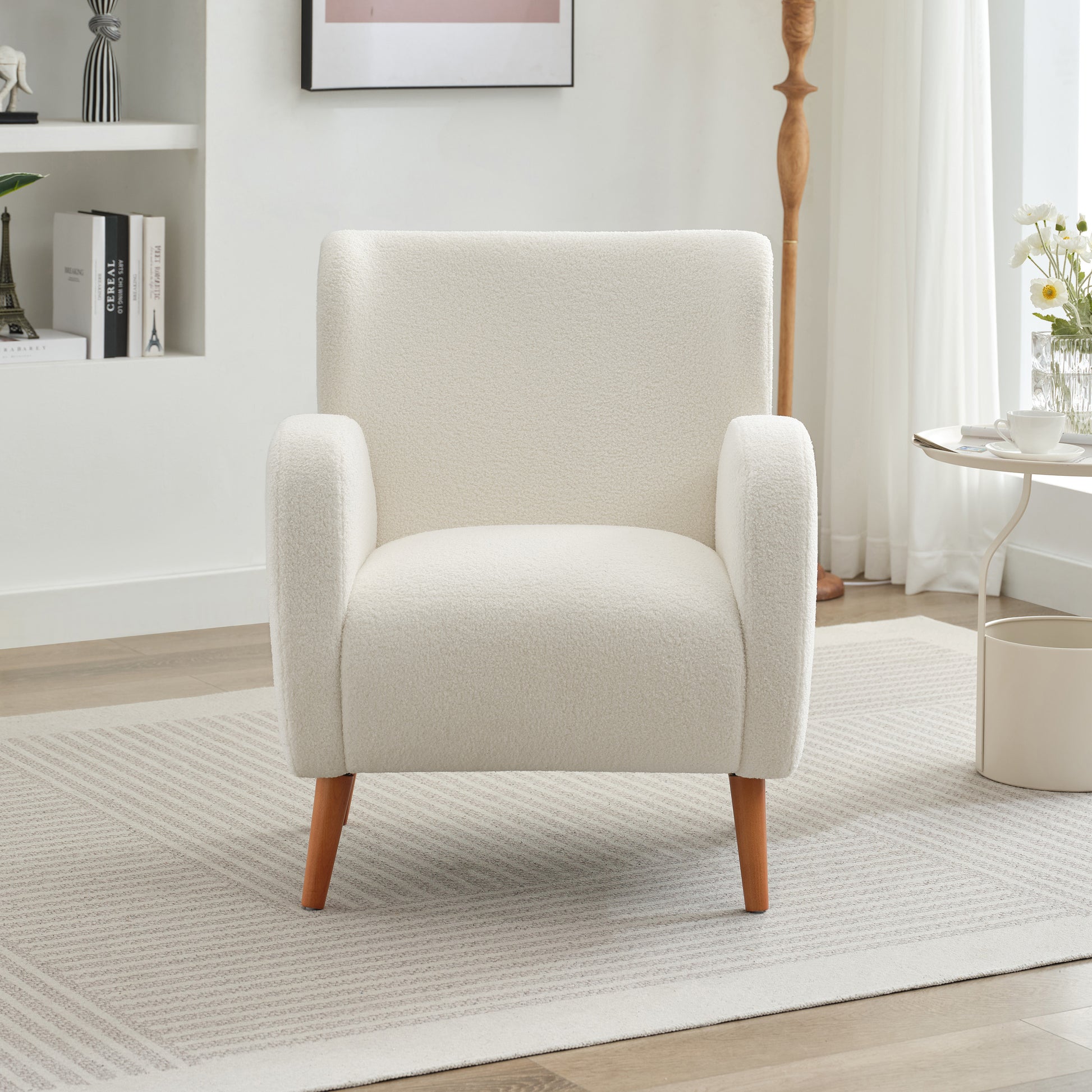 Mirod Modern Wing Back Lounge Chair Stylish Design, Soft Fabric, Solid Wood Legs, Easy Assembly, Durable Frame Beige Boucle