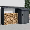 Outdoor Steel Firewood Rack And Metal Storage Shed,Two In One,Black Black Metal