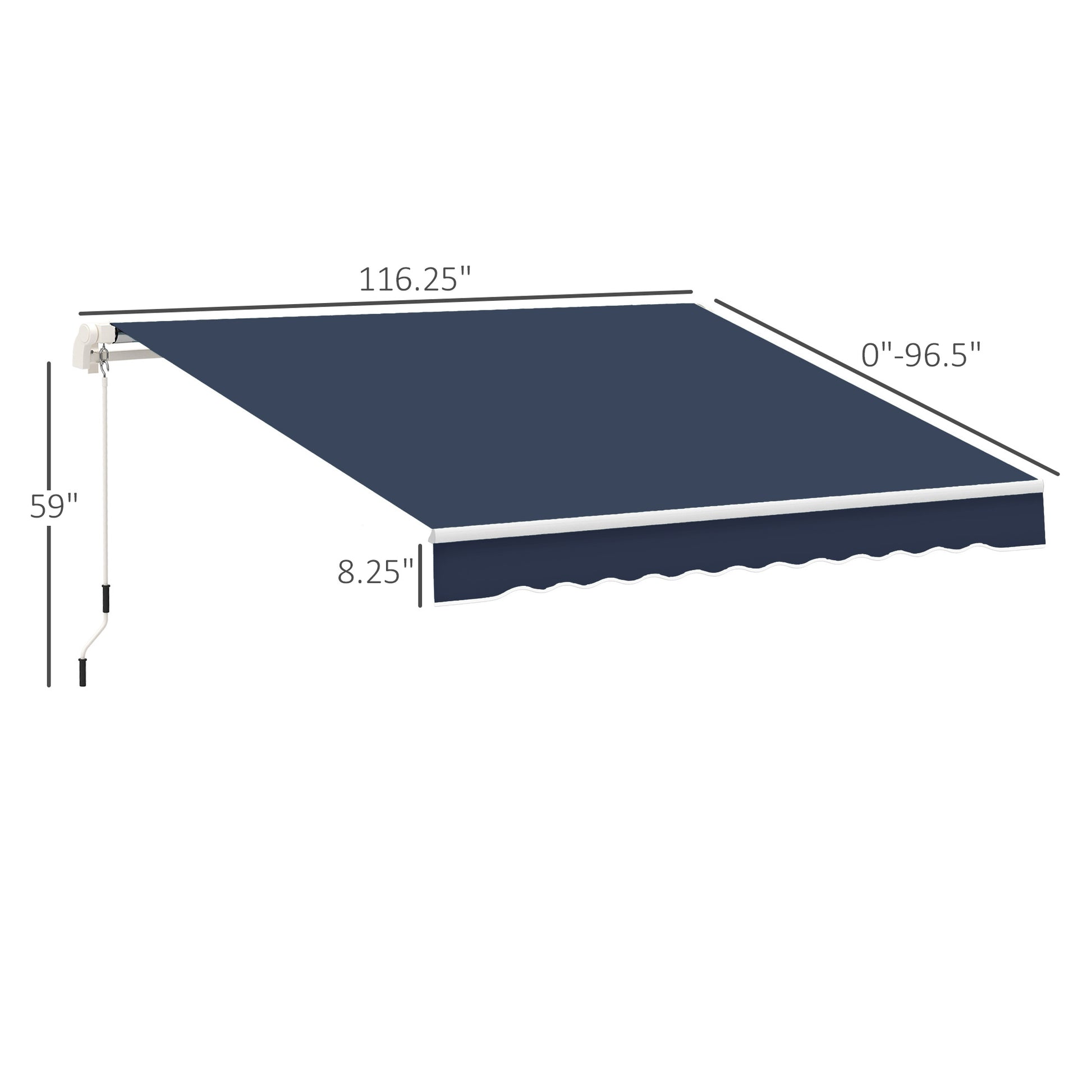 Outsunny 10' X 8' Retractable Awning, Patio Awnings, Sunshade Shelter W Manual Crank Handle, Uv & Water Resistant Fabric And Aluminum Frame For Deck, Balcony, Yard, Blue Blue Aluminum