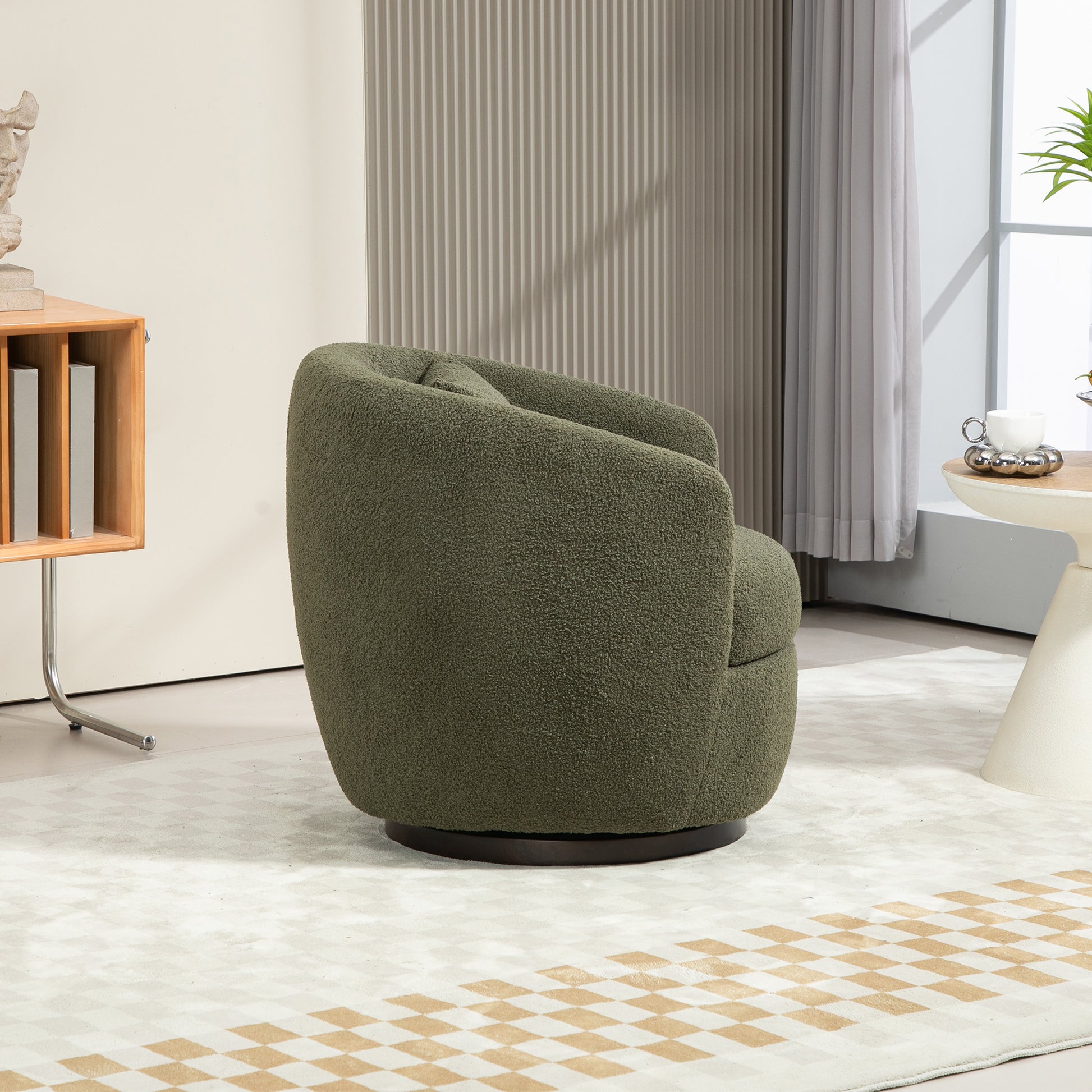 Upholstered Swivel Barrel Armchair With Storage Modern Living Room Side Chair For Bedroom Office Reading Spaces Teddy Fabric Dark Green Dark Green Foam Upholstered
