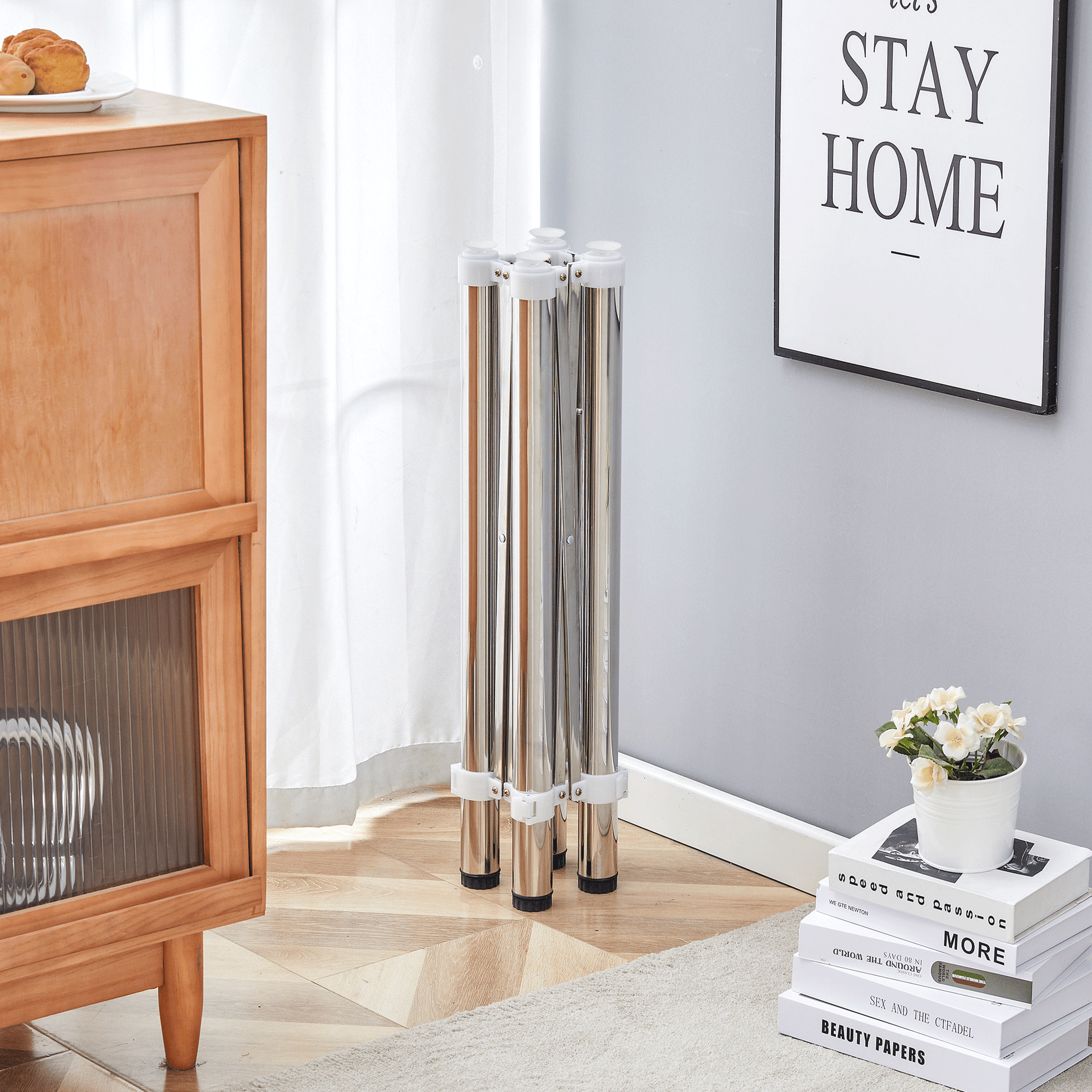 Simple Silver Stainless Steel Folding Table Frame Multifunctional, Space Saving.Folding Table Frame,Silver Stainless Steel Material,Only Table Leg.5.5*5.5*28.7 26.3*26.3*28.7 Inch. Silver Metal