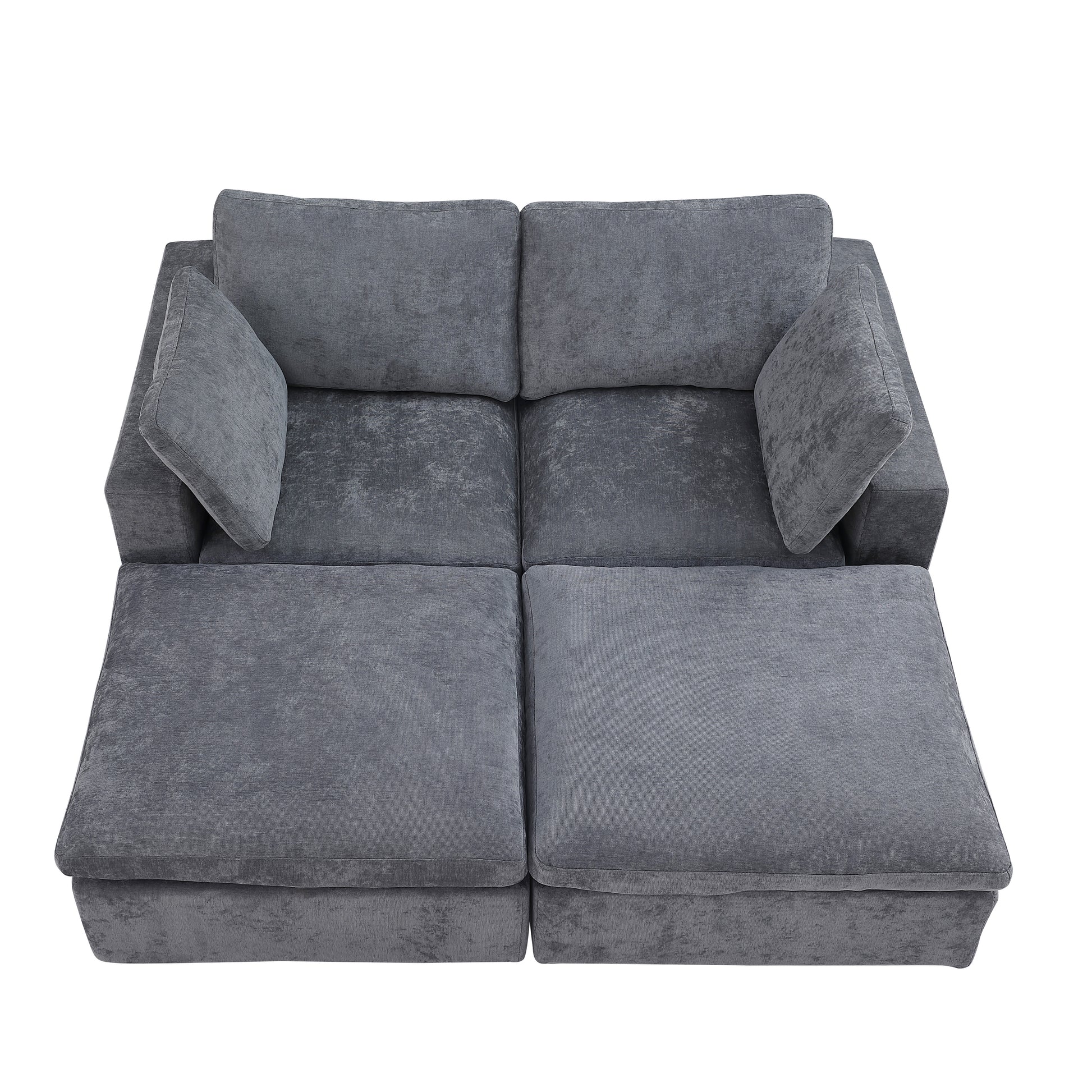 68.5" Loveseat Sofa With 2 Ottoman Modular Sofa Sleeper Couch Set Upholstered Couch For Living Room Apartment Small Space, Chenille Grey Grey Fabric 4 Seat