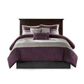7 Pc Pieced Faux Suede Comforter Set Purple Cal King California King Purple Polyester